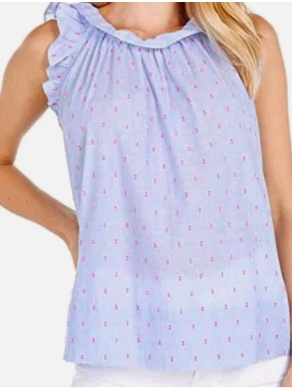 Lilly Pulitzer Kirstin Top Bluebell Chambray Neon Chambray Clips Large